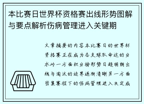 本比赛日世界杯资格赛出线形势图解与要点解析伤病管理进入关键期